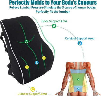 LUMBREST DriveEase™ Lumbar Cushion – Memory Foam Support - black waist / L